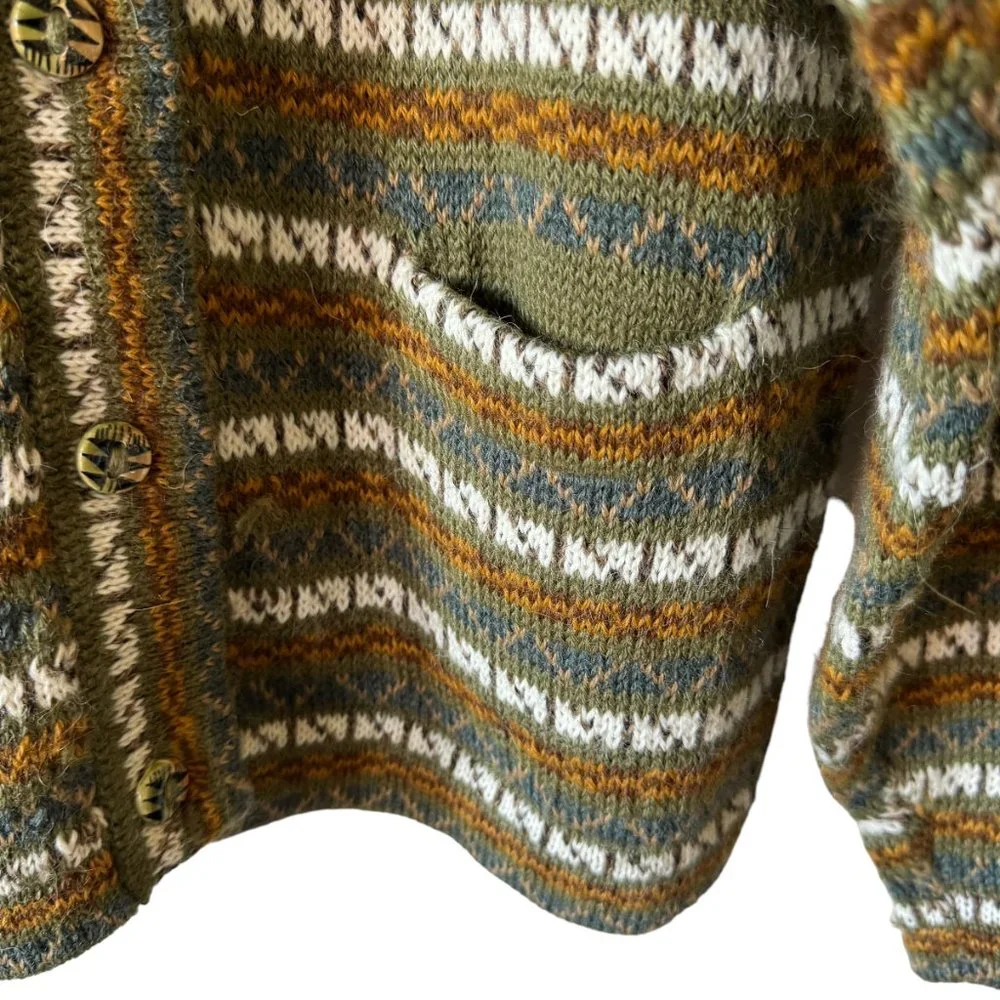 The Alpaca Connection Peru Handmade Stripped Button Front Cardigan Pockets - Picture 7 of 16